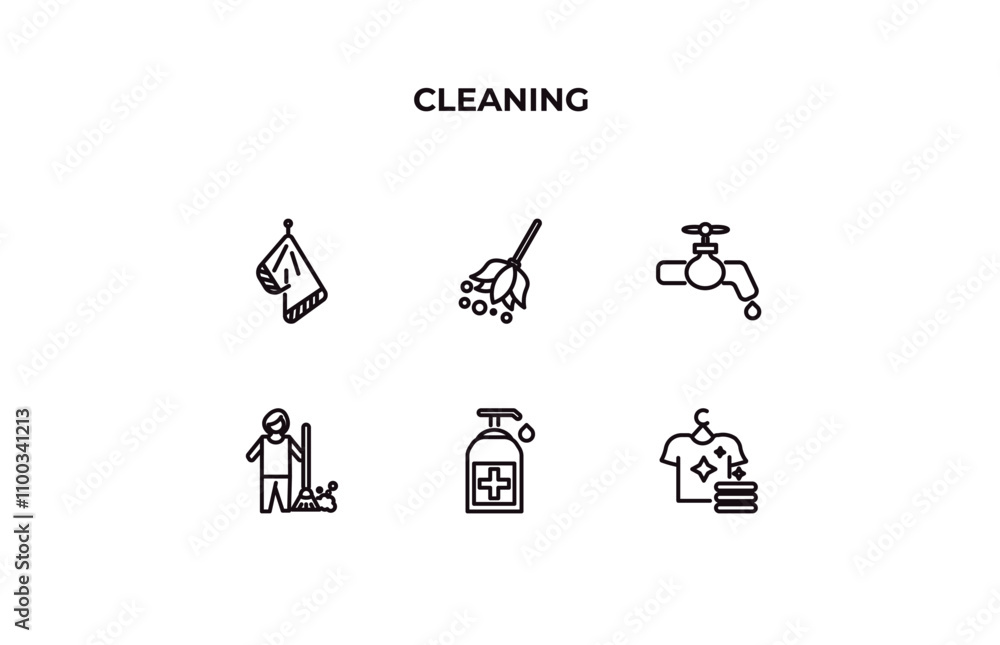 Poster fully editable outline icon collection from cleaning concept. thin line icons set such as serviette,