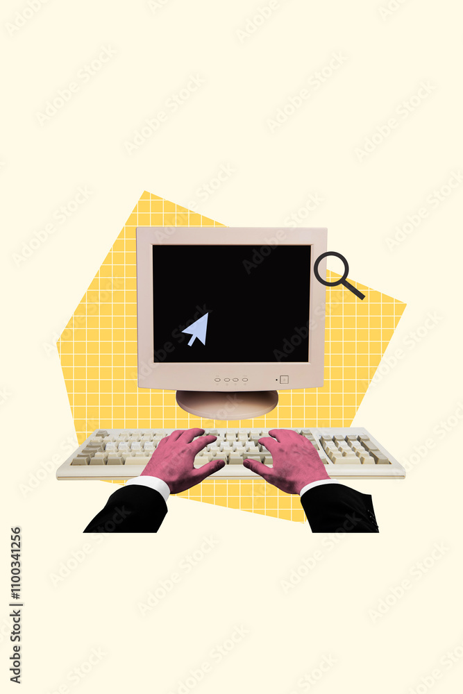 Poster trend artwork 3d sketch image photo collage of clock time deadline business anonym hands search webs