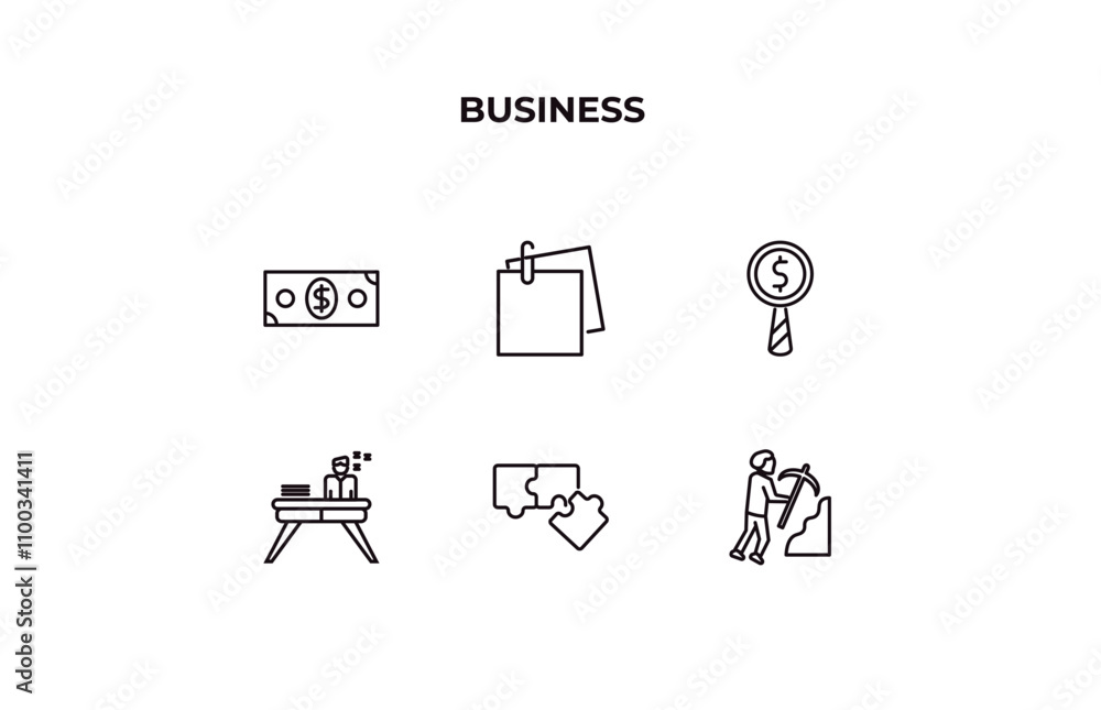 Poster fully editable outline icon collection from business concept. thin line icons set such as dollar bil