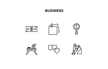 fully editable outline icon collection from business concept. thin line icons set such as dollar bills, post it, money finder, puzzle game piece, worker digging a hole,