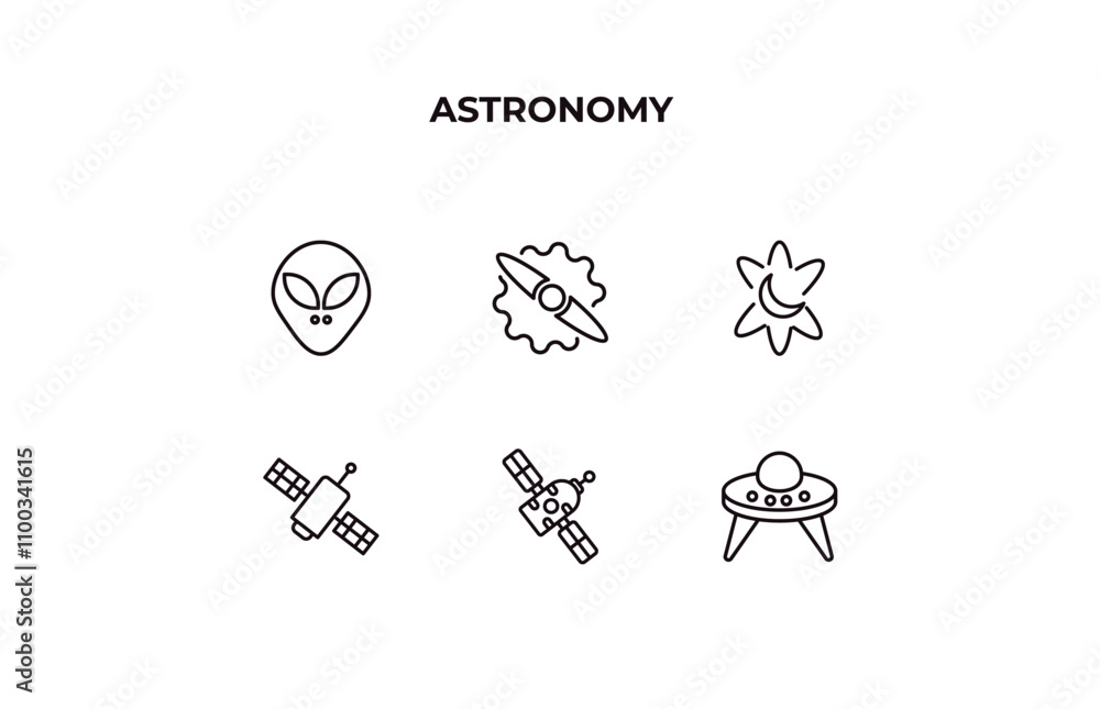 Poster fully editable outline icon collection from astronomy concept. thin line icons set such as extraterr