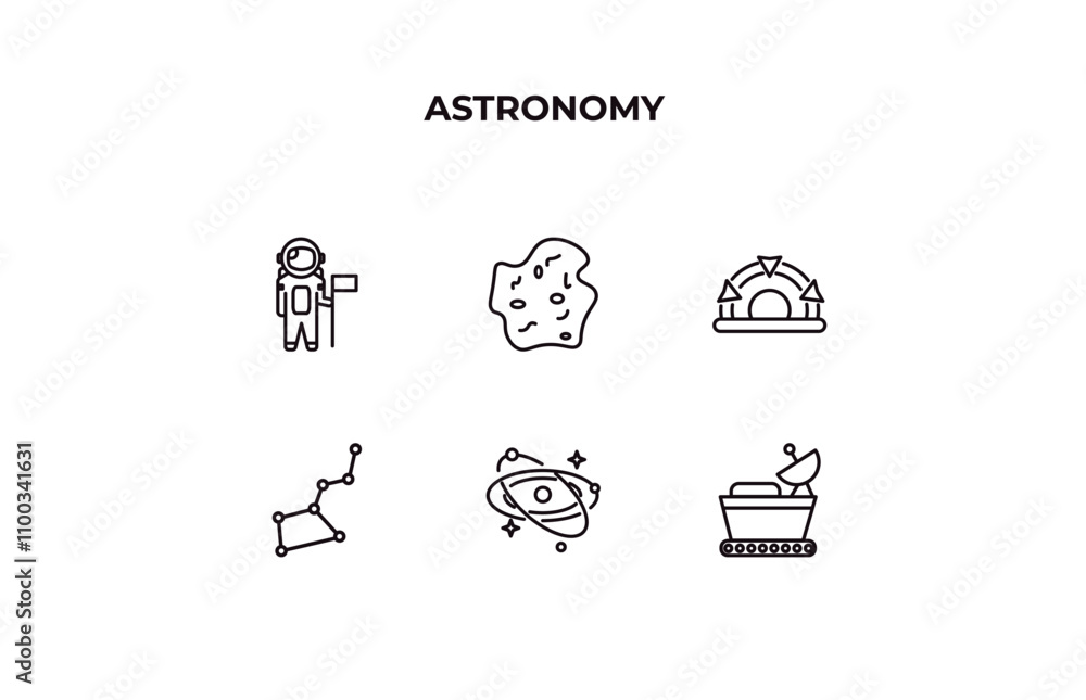 Poster fully editable outline icon collection from astronomy concept. thin line icons set such as astronaut