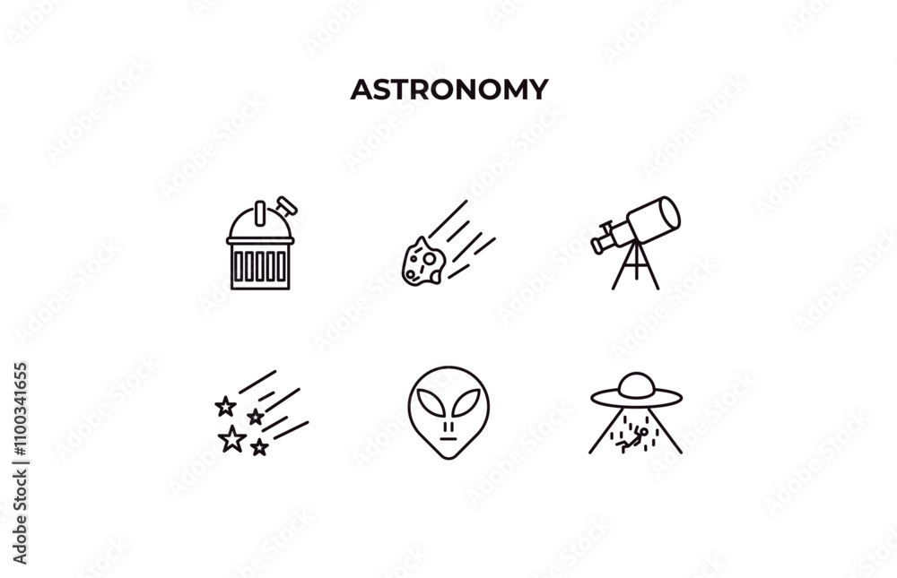 Poster fully editable outline icon collection from astronomy concept. thin line icons set such as planetari