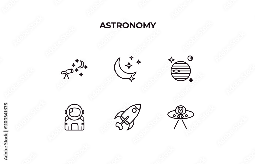 Poster fully editable outline icon collection from astronomy concept. thin line icons set such as astronomy