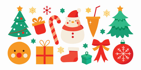 Collection of christmas elements clipart vector in different positions on white background