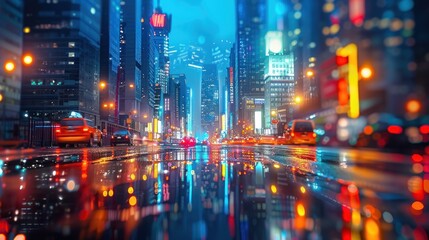 Obraz premium Rainy night cityscape reflection.