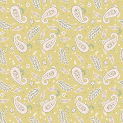 Turkish Cucumber Paisley. Seamless vector pattern in traditional oriental style with flowers, leaves and fantasy elements. Fabric and wallpaper cover