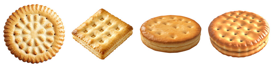 Cracker biscuit isolated on transparent background, Set of