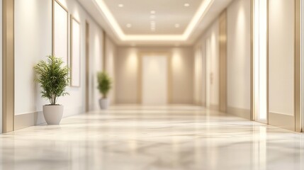Obraz premium Modern Indoor Corridor with Plants and Elegant Lighting Design