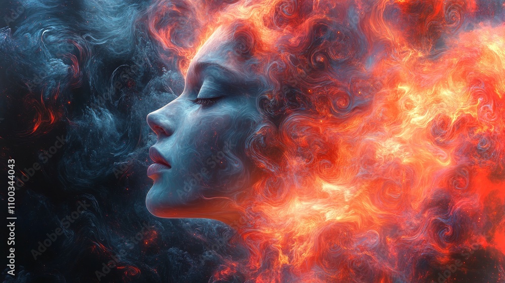 Aufkleber a person enveloped in swirling geometric shapes with vibrant colors and intriguing patterns