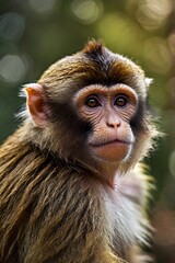 Obraz premium A close-up of a young macaque showcasing its soft fur and delicate features`.