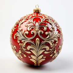 A beautifully detailed Christmas ornament, shiny red and gold colors
