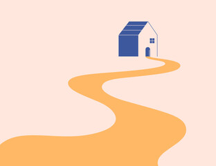 The Way Home. Long road to the house. Metaphor for life’s journey, safety, warmth, sense of belonging, hope and reward. Concept of legacy and family bonding. Vector illustration