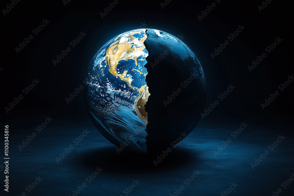 Poster earth is visually segmented into two distinct halves, highlighting differing environments and vibran