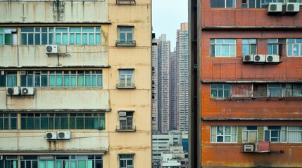 Obraz premium The contrast between a neglected urban area and a luxurious high-rise, Symbolizing income inequality and economic disparity, minimalist style
