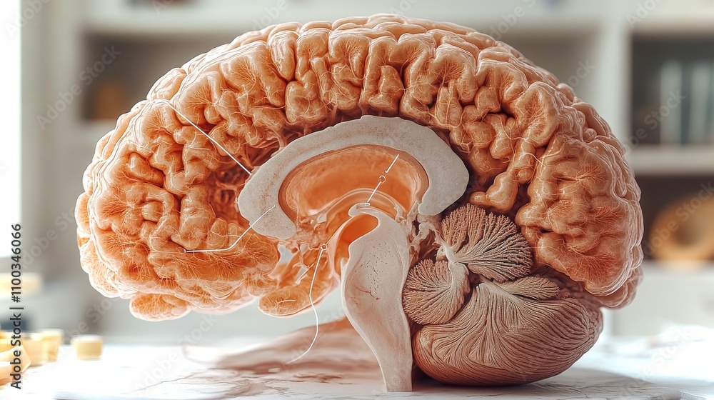 Poster cross-section of a human brain illustrating effects of muscimol exposure in a lab setting