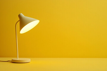 Bright yellow lamp illuminating a vibrant workspace area