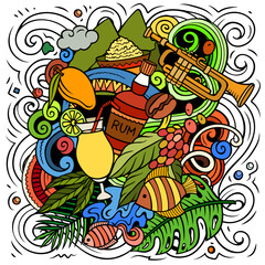 Fototapeta premium Puerto Rico cartoon doodle illustration. Funny Puerto Rican design. vector background with Caribbean country elements and objects