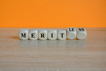 Merit or meritless symbol. Turned wooden cubes and changes the word meritless to merit. Beautiful...