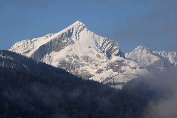 snow covered Alpspitze is a famous bavarian alpine mountain peak