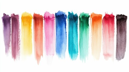 Naklejka premium Palette of watercolor brush strokes in various pastel colors, isolated on a white background with high detail and smooth texture,