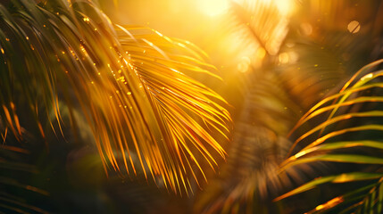 Fototapeta premium Golden Palm Leaves Illustration Sunlight Backdrop