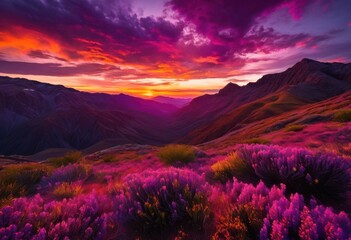 Obraz premium vibrant sunset illuminating vast untamed wilderness rich colors dramatic skies, adventure, canyon, camping, colorful, dusk, environment, evening