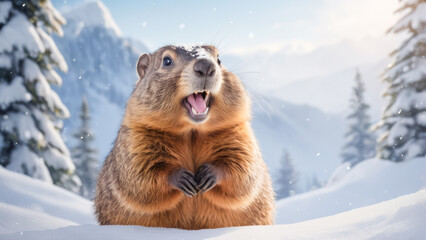 Obraz premium Cartoon Marmot for Happy Groundhog Day