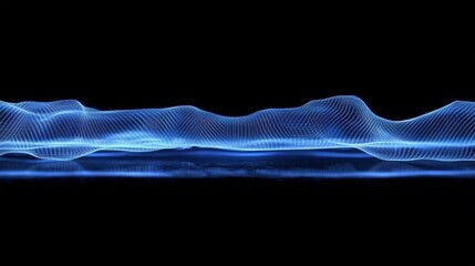 Fototapeta premium Blue grid and digital waves, glowing particles, dark background, futuristic style, smooth lighting, deep contrasts,