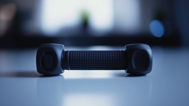 Close-up of ergonomic finger grip trainer with adjustable resistance settings, highlighting the textured handle and usability, placed neatly on a minimalist white table.