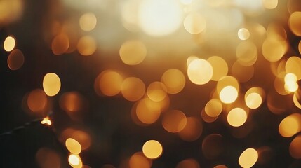 Obraz premium Golden bokeh lights on a dark blurred background, warm and cozy atmosphere, soft glowing tones, simple composition