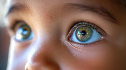 Naklejka premium The hopeful eyes of a child in a foster care home, Symbolizing resilience amidst family challenges, photography style