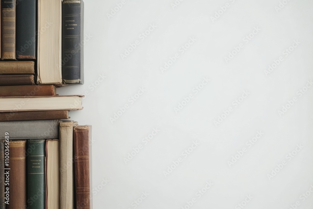 Poster A variety of books from different genres are neatly lined up against a white backdrop, highlighting their distinct styles and colors. Generative AI
