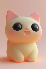 Fototapeta premium Cute cat with big eyes and a pink nose is sitting on a pink background