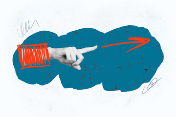 Composite trend artwork sketch photo collage of huge hand arm sleeve show gesture finger point...