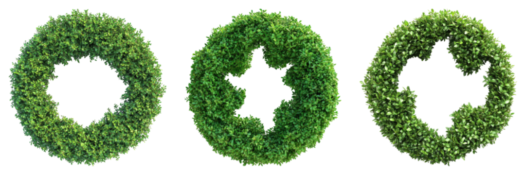 Green bushes forming recycle symbol isolated on transparent background, Set of - Powered by Adobe
