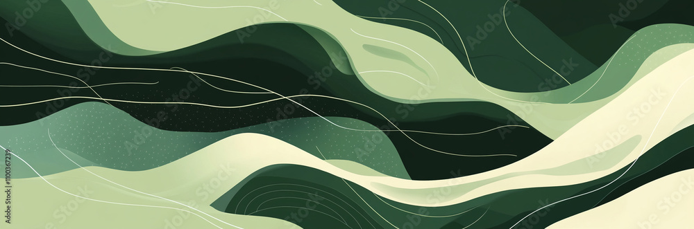 Aufkleber Abstract patterns of flowing green and cream waves create a calming visual experience in contemporary design