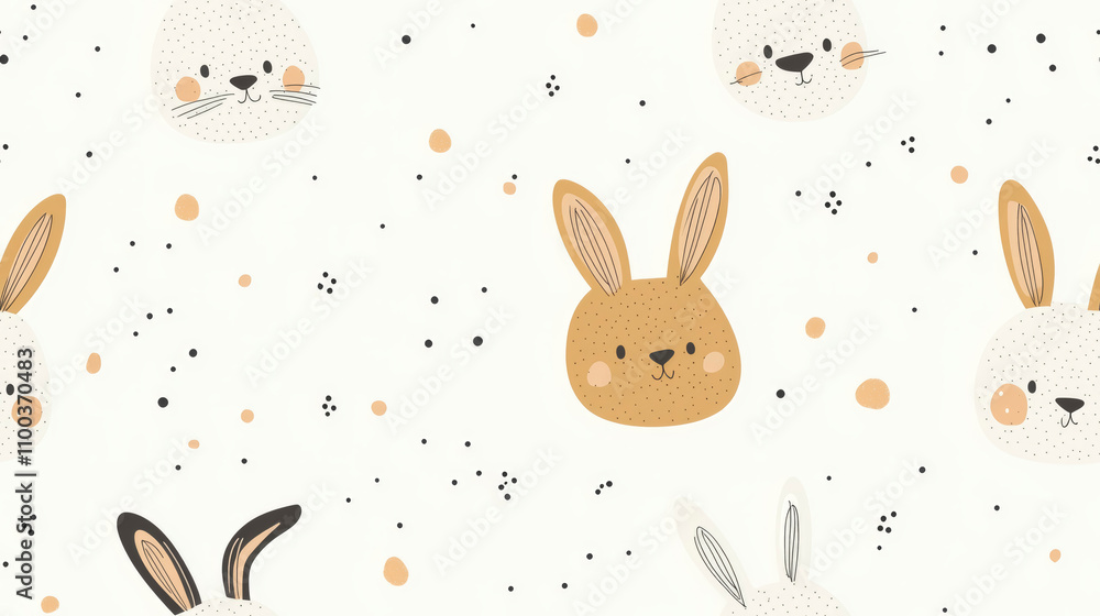 Poster featuring a charming array of minimalist bunny faces in various colors, this pattern is perfect for 
