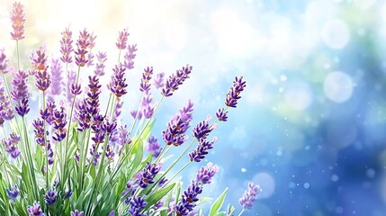 Fototapeta premium Lush Lavender Field Blending into Indigo Watercolor Background