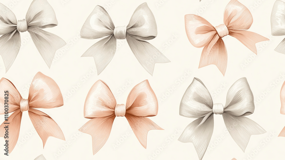 Poster this seamless vector pattern showcases beautiful bows in soft colors, perfect for creating elegant d