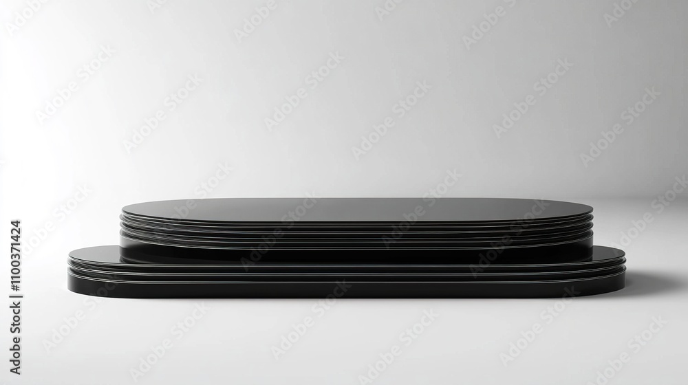 Poster modern black display platform with smooth curved edges and layers