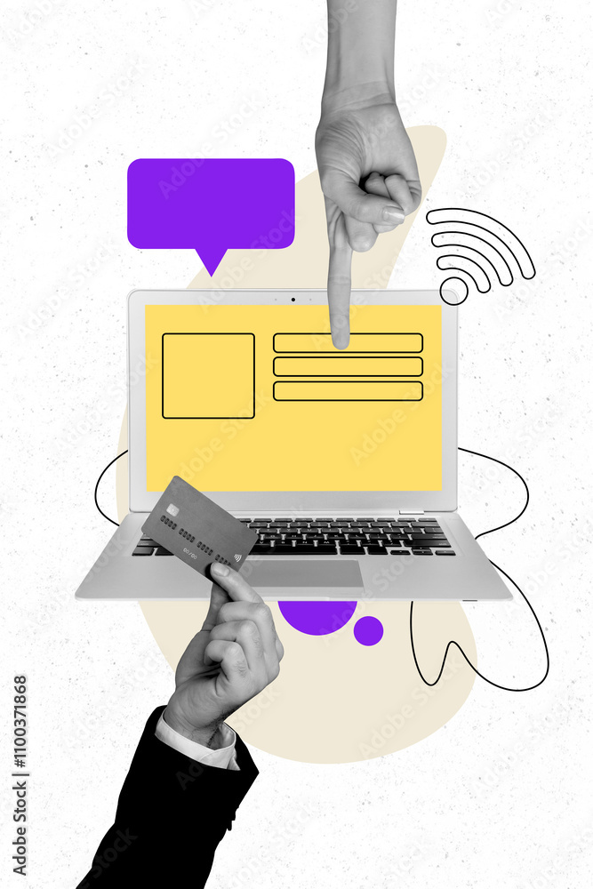 Poster vertical poster collage computer laptop internet communication interface wifi textbox message credit