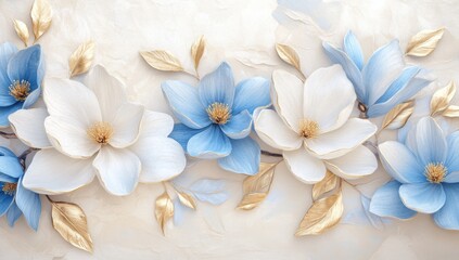Fototapeta premium A canvas features a flower with numerous leaves.