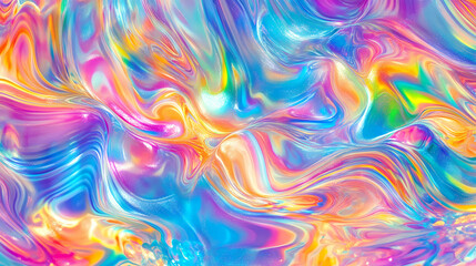 Obraz premium Vibrant holographic abstract pastel colors backdrop featuring iridescent gradient neon hues, foil effect, and psychedelic rainbow graphic, evoking and nostalgic trends. Psychedelic. Illustration