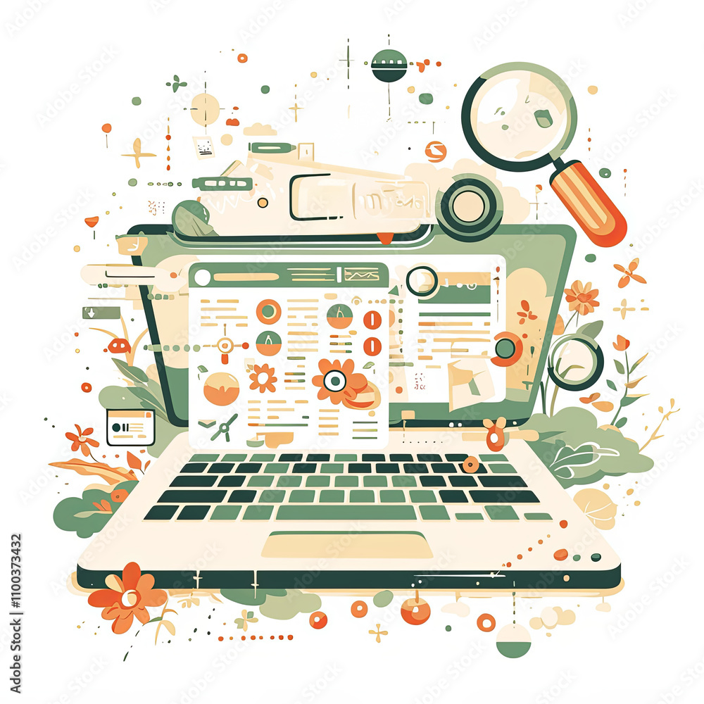 Poster digital creativity concept with laptop and web design elements