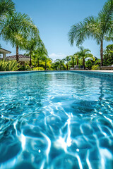 Fototapeta premium Clear blue swimming pool with gentle ripples from the breeze
