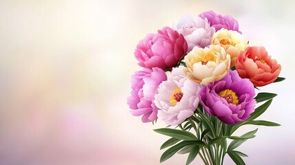 Romantic Peony Bouquet in Dreamy Watercolor Style with Soft Pastel Gradient Background