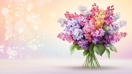 Obraz premium Vibrant Lilac Bouquet in Dreamy Watercolor Style with Soft Misty Atmosphere