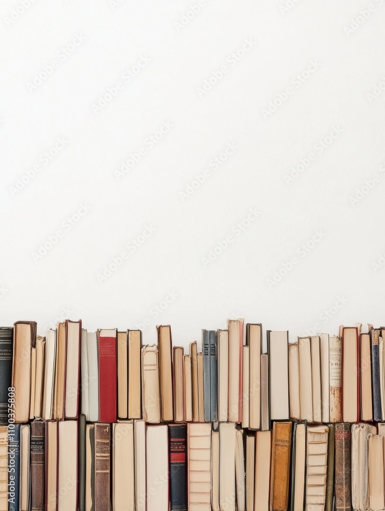Poster a collection of books from different genres is lined up against a white background, showcasing their