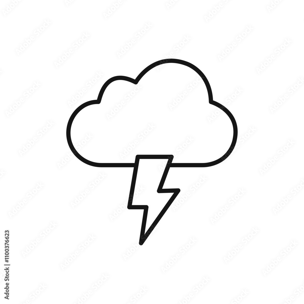 Poster cloud lightning icon isolated flat vector in outline